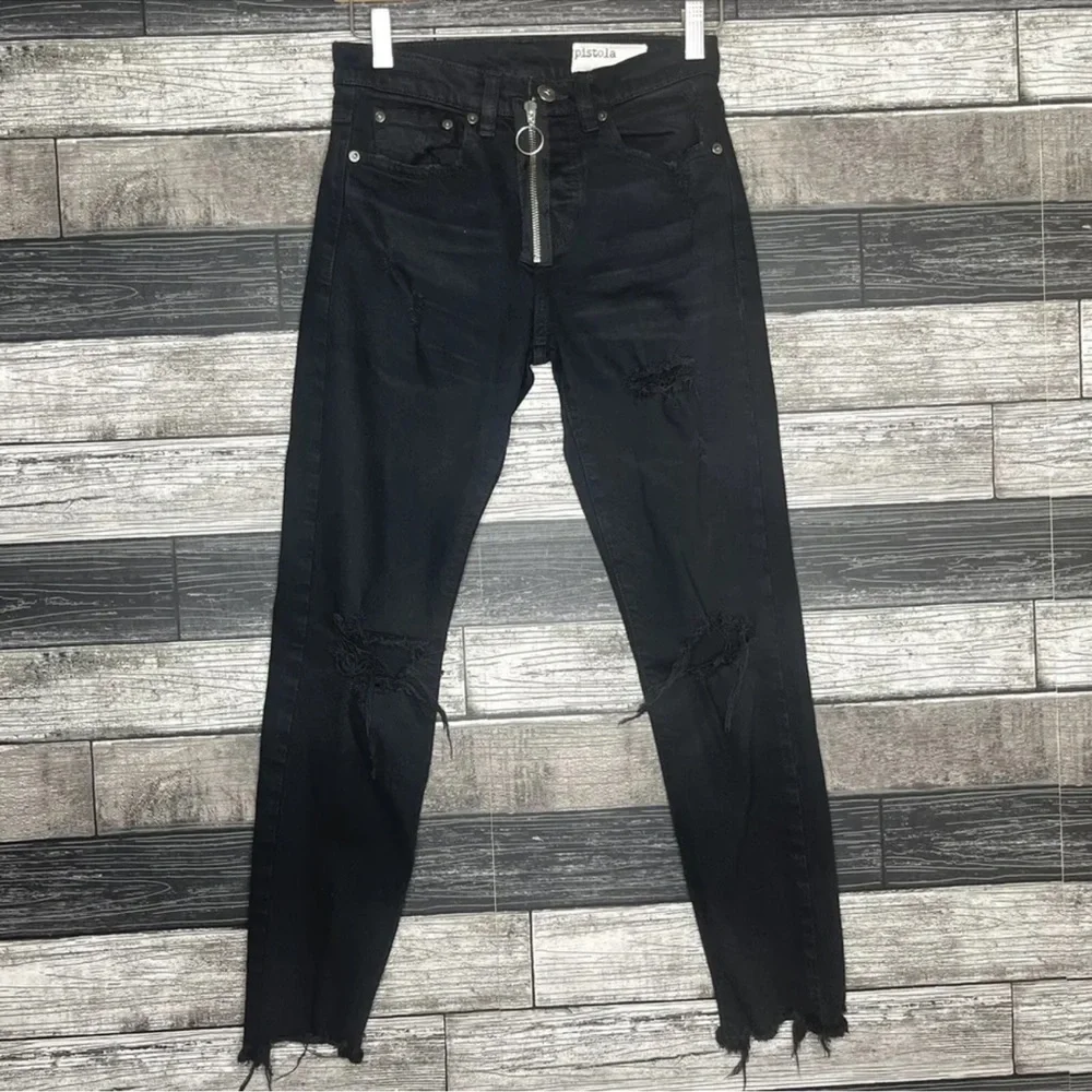 Pistola Womens Jeans Size 24 Black Distressed Skinny Ankle Length Stretch Fit 00 - Picture 1 of 11